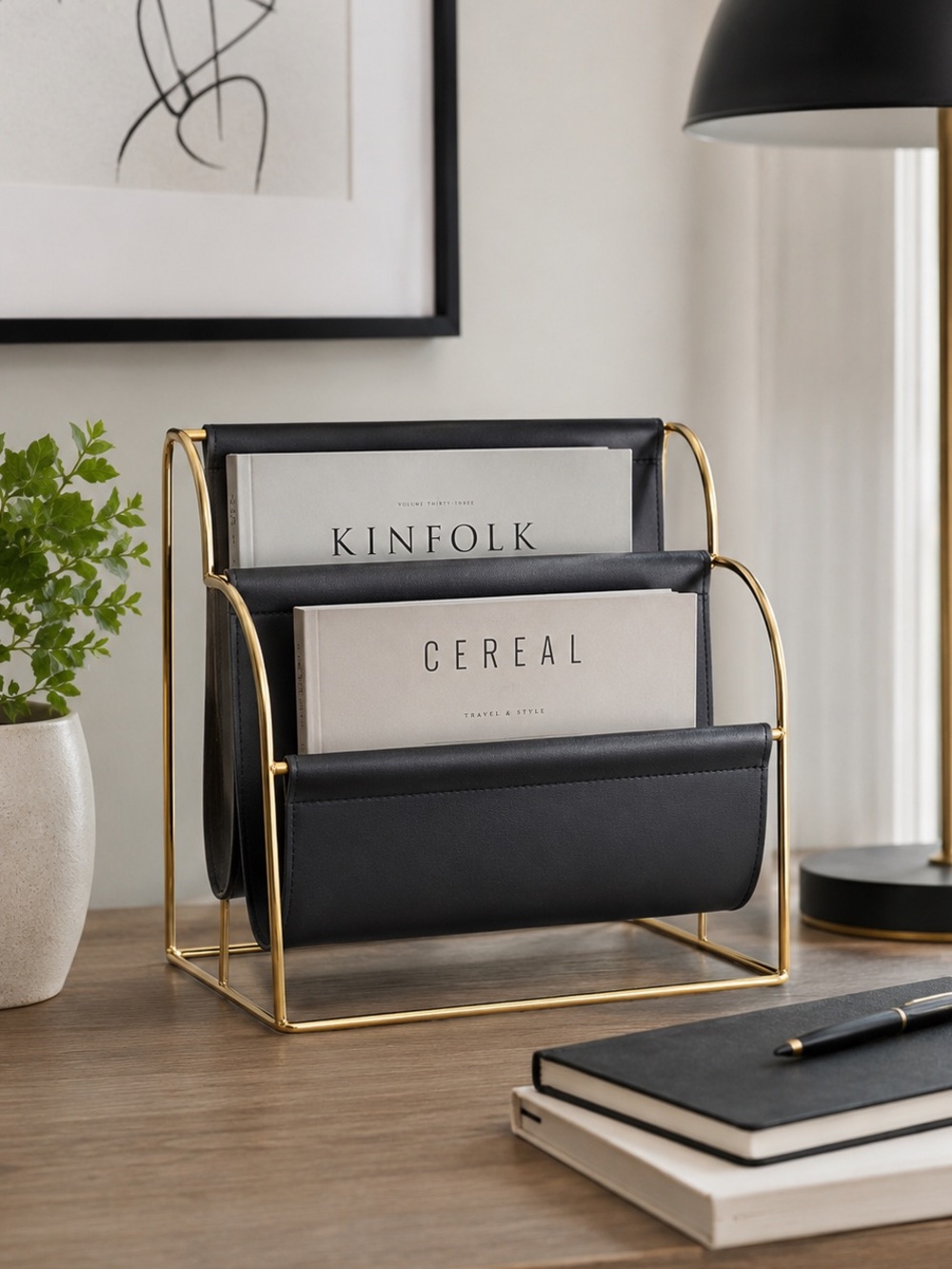 File holder navy gold folder rack magazine leather office storage organizer